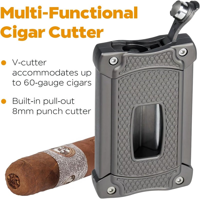 HammerSmith Beast V-Cut Cigar Cutter with Built-in Pull-Out 8mm Punch Cutter, Stainless Steel Blade, Easy Push-Button Spring-Action Release, Perfect Cigar Accessories for Men - Gunmetal Finish - Image 4